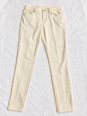 Tommy Hilfiger Cream Embroidered Dot Skinny Jeans Size 4 Cotton Preppy Style